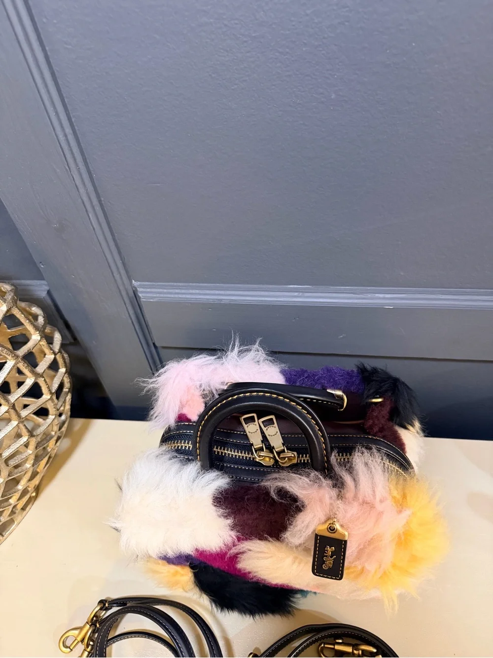 Like New Coach Rogue 20 Patchwork Shearling Bag – Multicolor | Style CN592